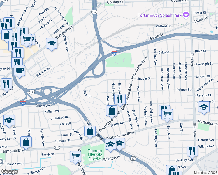 map of restaurants, bars, coffee shops, grocery stores, and more near 2003 Columbus Avenue in Portsmouth