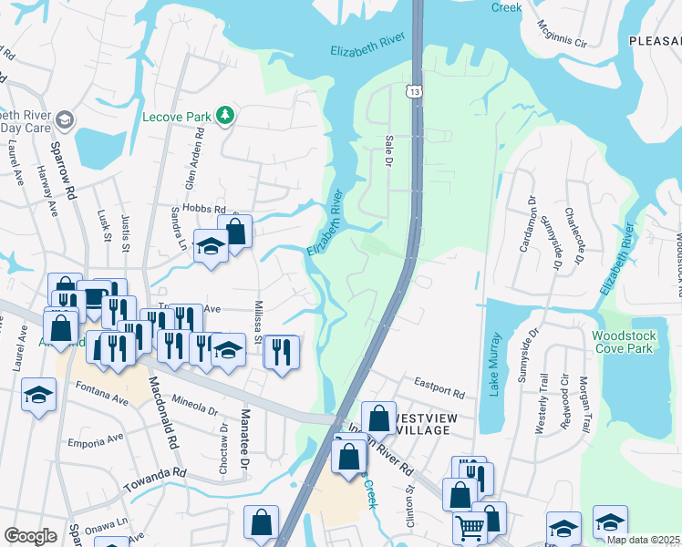 map of restaurants, bars, coffee shops, grocery stores, and more near 897 Whistling Swan Drive in Virginia Beach