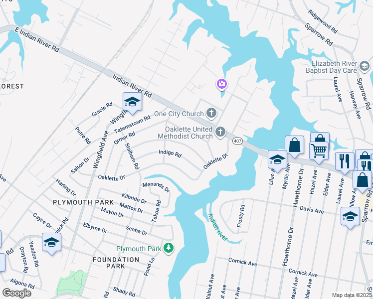 map of restaurants, bars, coffee shops, grocery stores, and more near 3310 Hornsea Road in Chesapeake