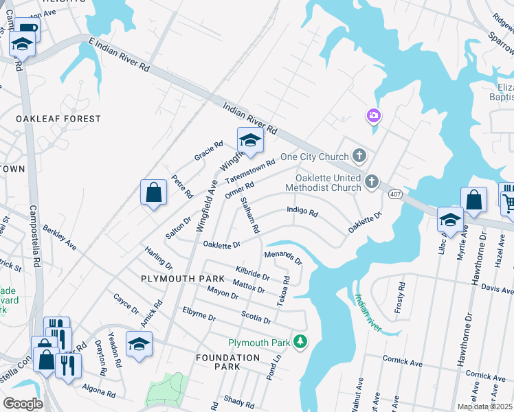 map of restaurants, bars, coffee shops, grocery stores, and more near 3203 Hornsea Road in Chesapeake