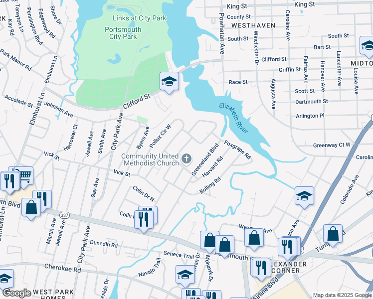 map of restaurants, bars, coffee shops, grocery stores, and more near 211 Shea Street in Portsmouth