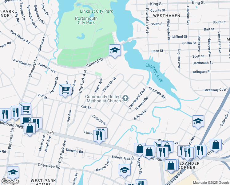 map of restaurants, bars, coffee shops, grocery stores, and more near 28 Pollux Circle East in Portsmouth