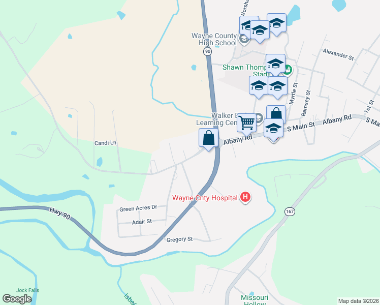 map of restaurants, bars, coffee shops, grocery stores, and more near White Way Inn Road in Monticello