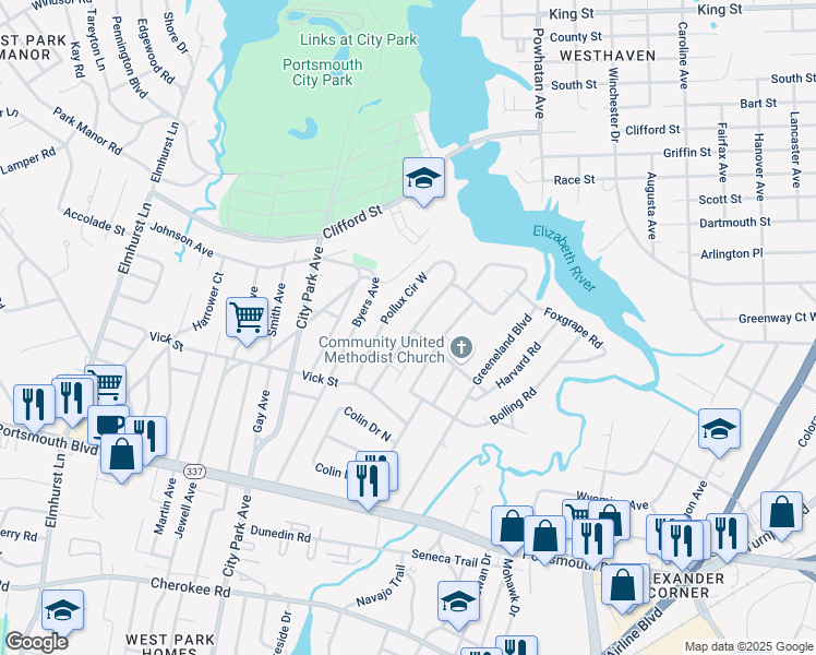 map of restaurants, bars, coffee shops, grocery stores, and more near 28 Pollux Circle East in Portsmouth