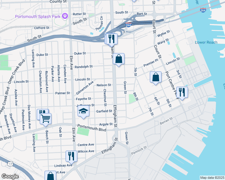 map of restaurants, bars, coffee shops, grocery stores, and more near 2006 Effingham Street in Portsmouth