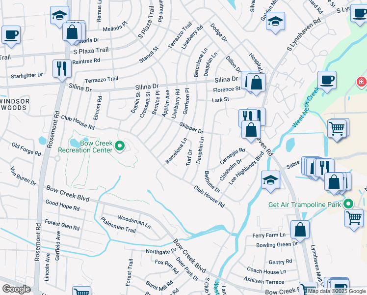 map of restaurants, bars, coffee shops, grocery stores, and more near 470 Barcelona Lane in Virginia Beach