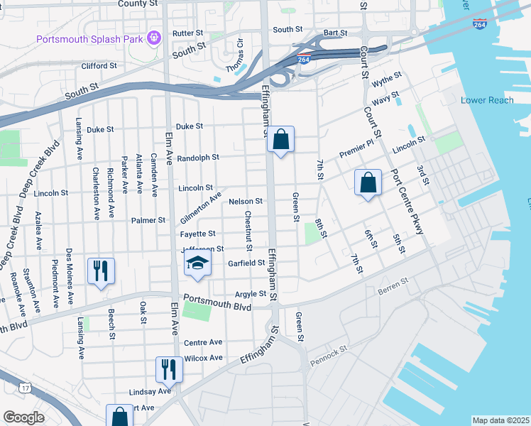 map of restaurants, bars, coffee shops, grocery stores, and more near 2006 Effingham Street in Portsmouth