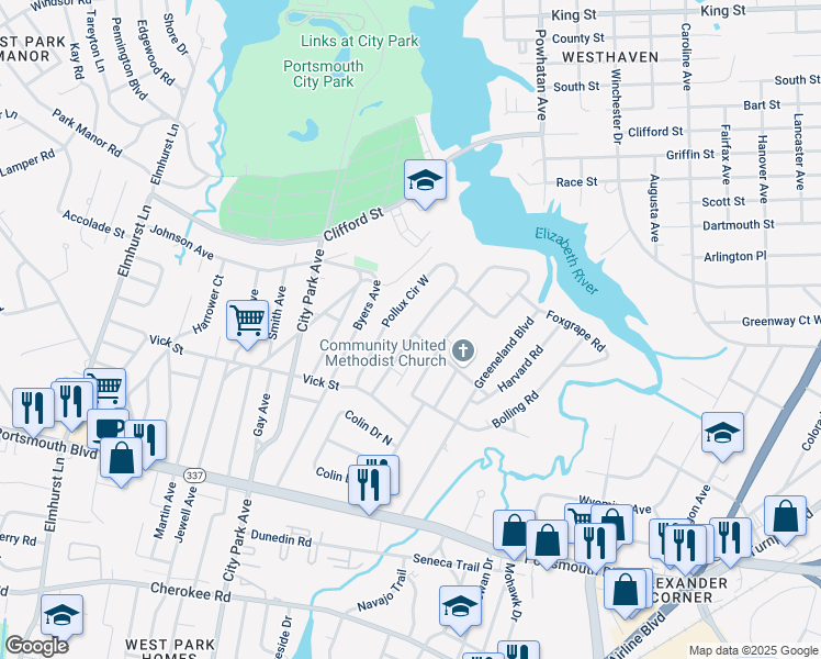 map of restaurants, bars, coffee shops, grocery stores, and more near 28 Pollux Circle East in Portsmouth