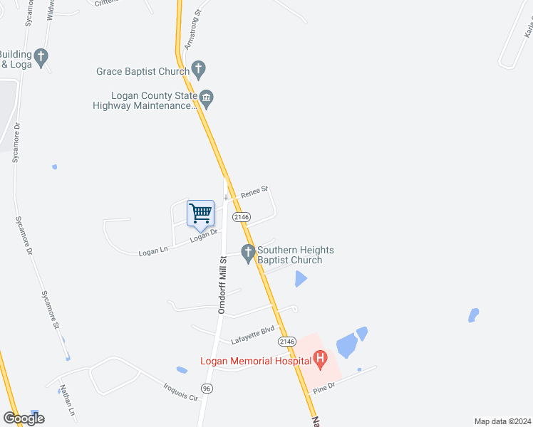 map of restaurants, bars, coffee shops, grocery stores, and more near 100-126 Renee Street in Russellville
