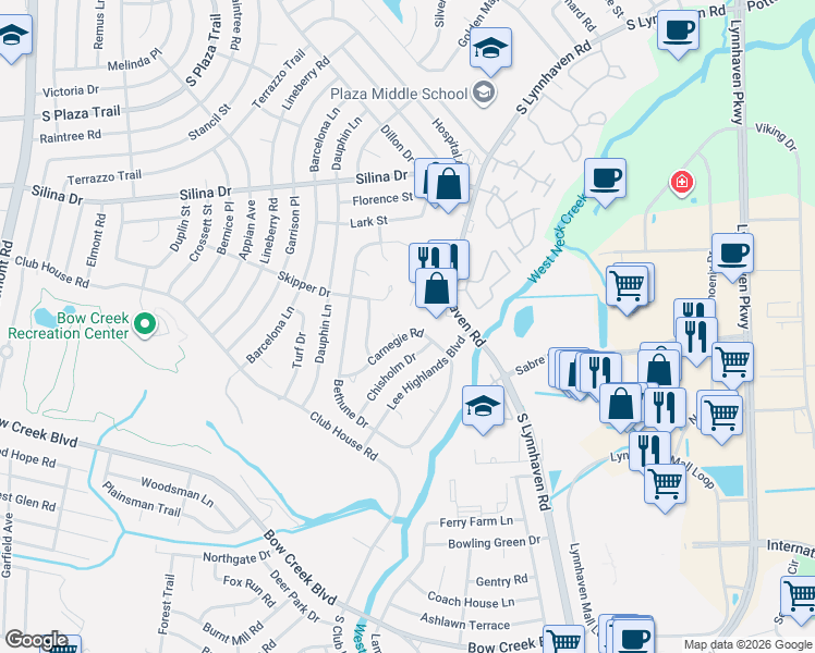 map of restaurants, bars, coffee shops, grocery stores, and more near 429 Carnegie Road in Virginia Beach