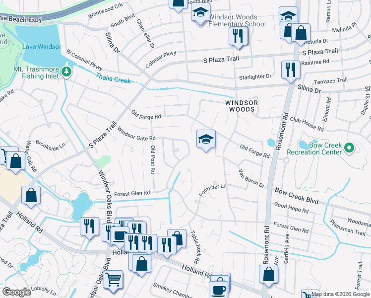 map of restaurants, bars, coffee shops, grocery stores, and more near 3800 Turtle Cove Court in Virginia Beach