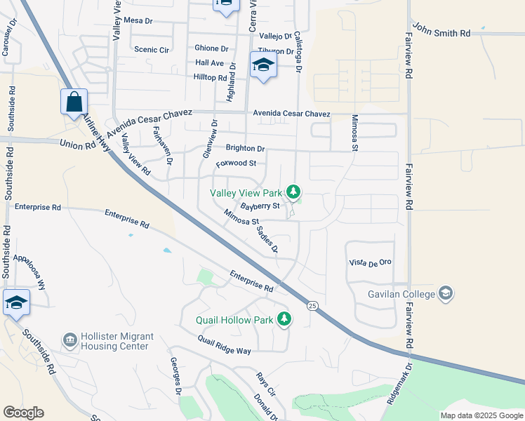 map of restaurants, bars, coffee shops, grocery stores, and more near 1700 Bayberry Street in Hollister