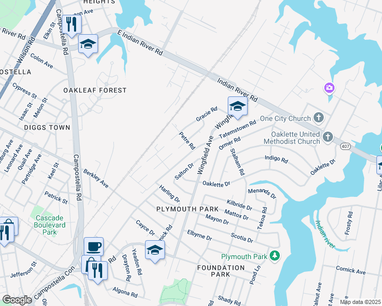 map of restaurants, bars, coffee shops, grocery stores, and more near 1408 Tatemstown Road in Chesapeake