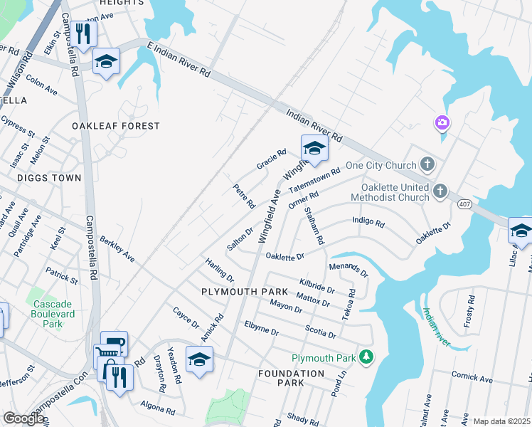 map of restaurants, bars, coffee shops, grocery stores, and more near 1313 Wingfield Avenue in Chesapeake