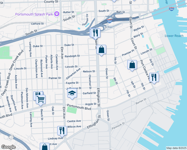 map of restaurants, bars, coffee shops, grocery stores, and more near 822 Palmer Street in Portsmouth