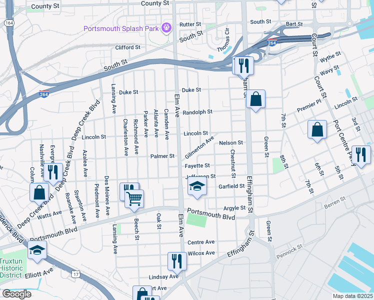 map of restaurants, bars, coffee shops, grocery stores, and more near 1930 Prentis Avenue in Portsmouth