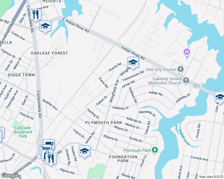 map of restaurants, bars, coffee shops, grocery stores, and more near 1313 Wingfield Avenue in Chesapeake
