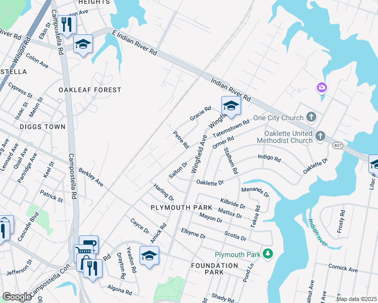 map of restaurants, bars, coffee shops, grocery stores, and more near 1408 Tatemstown Road in Chesapeake