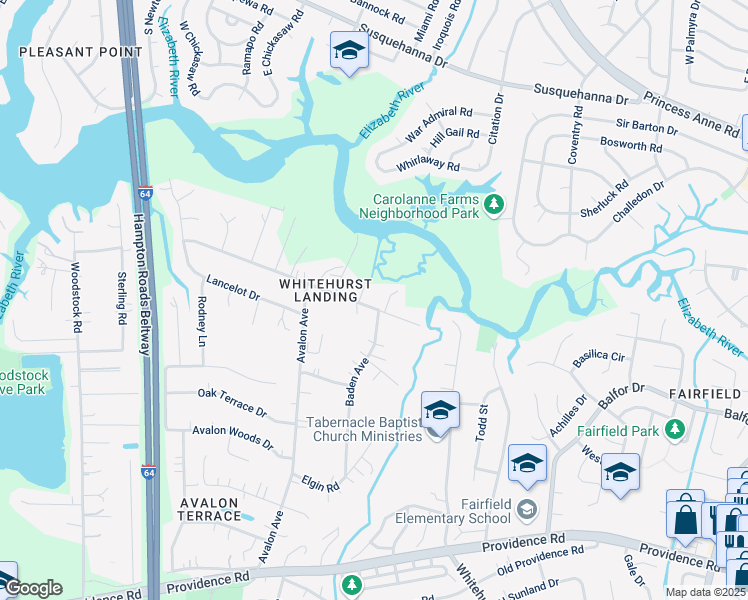 map of restaurants, bars, coffee shops, grocery stores, and more near 5604 Normandy Avenue in Virginia Beach