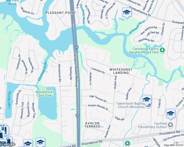 map of restaurants, bars, coffee shops, grocery stores, and more near 508 Rodney Ln in Virginia Beach