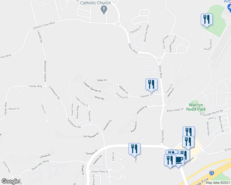 map of restaurants, bars, coffee shops, grocery stores, and more near 894 Ironwood Drive in Mesquite