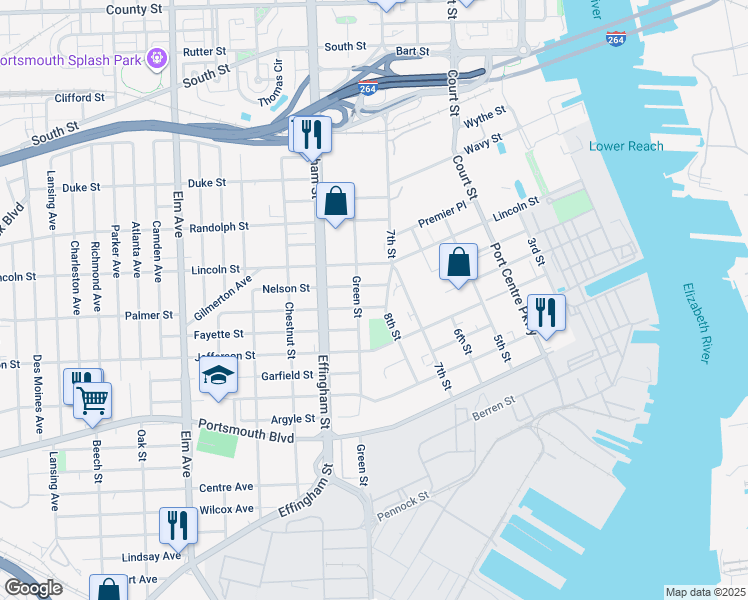map of restaurants, bars, coffee shops, grocery stores, and more near 620 Palmer Street in Portsmouth