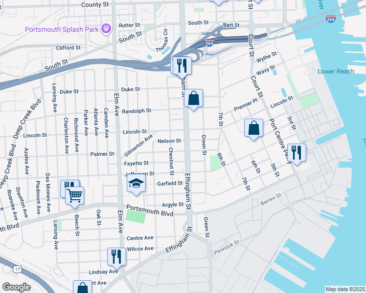 map of restaurants, bars, coffee shops, grocery stores, and more near 2006 Effingham Street in Portsmouth