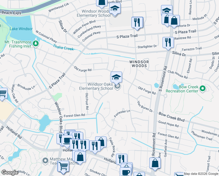 map of restaurants, bars, coffee shops, grocery stores, and more near 532 Windsor Gate Road in Virginia Beach