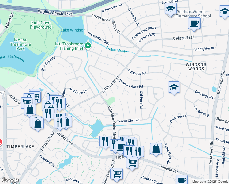 map of restaurants, bars, coffee shops, grocery stores, and more near 3908 Wood Gate Lane in Virginia Beach