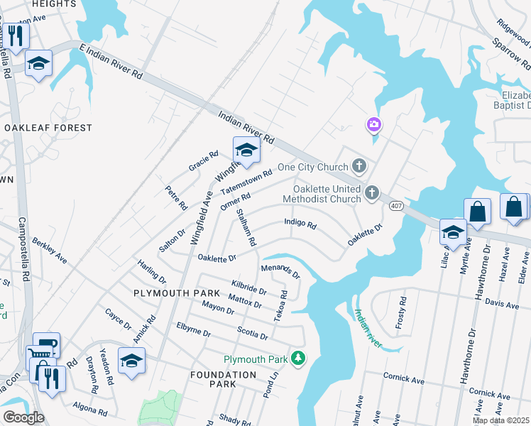 map of restaurants, bars, coffee shops, grocery stores, and more near 3207 Hornsea Road in Chesapeake