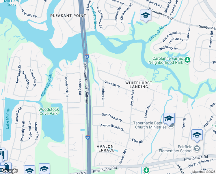 map of restaurants, bars, coffee shops, grocery stores, and more near 508 Rodney Lane in Virginia Beach