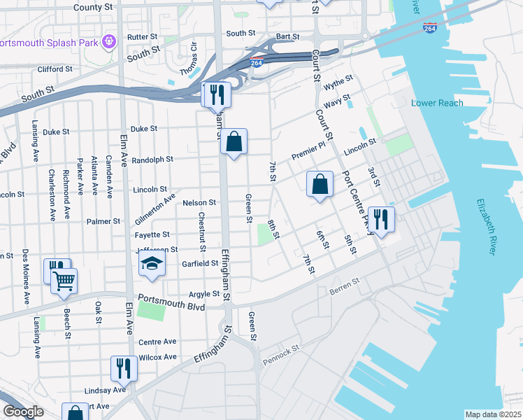 map of restaurants, bars, coffee shops, grocery stores, and more near 620 Palmer Street in Portsmouth