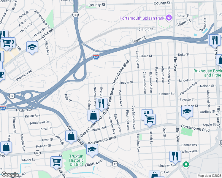 map of restaurants, bars, coffee shops, grocery stores, and more near 1912 Deep Creek Blvd in Portsmouth