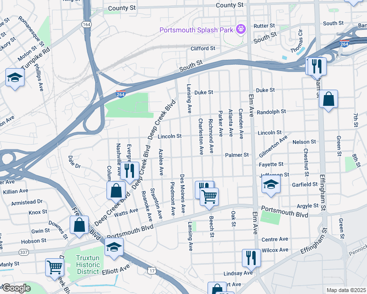 map of restaurants, bars, coffee shops, grocery stores, and more near 2001 Des Moines Avenue in Portsmouth