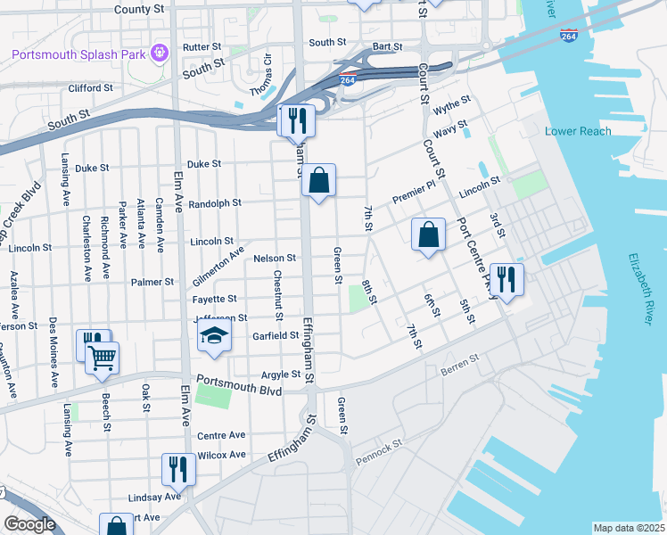 map of restaurants, bars, coffee shops, grocery stores, and more near 2010 Green Street in Portsmouth
