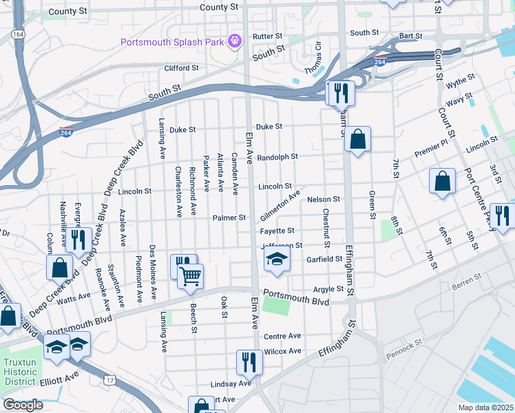 map of restaurants, bars, coffee shops, grocery stores, and more near 2003 Elm Avenue in Portsmouth