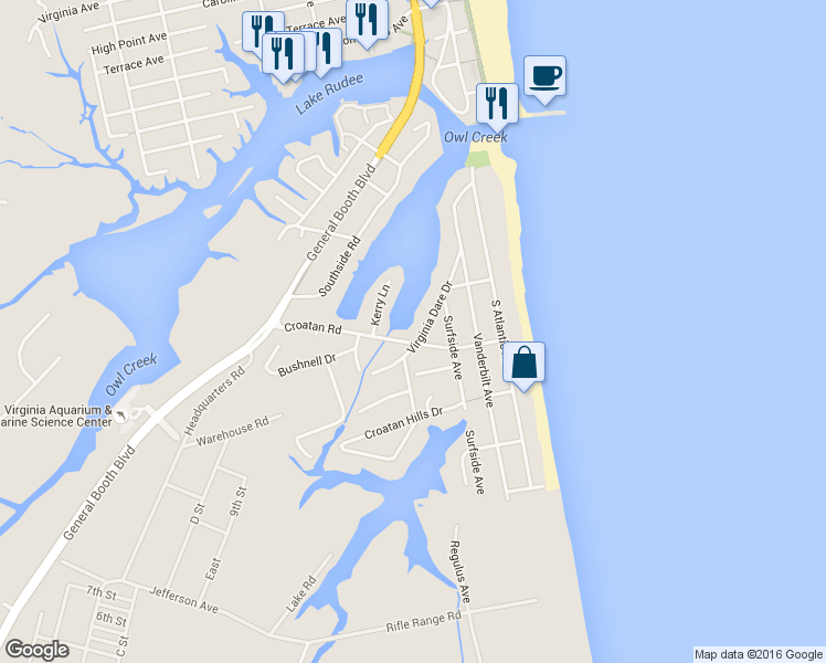 map of restaurants, bars, coffee shops, grocery stores, and more near 573 Virginia Dare Drive in Virginia Beach