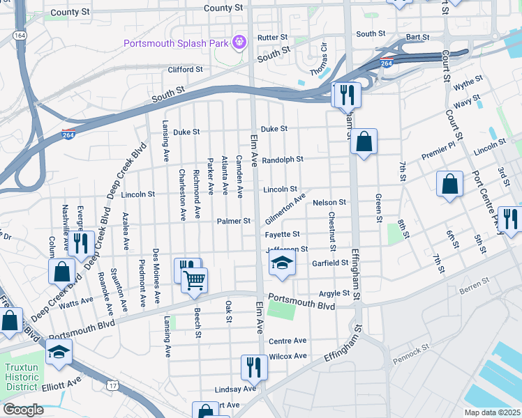 map of restaurants, bars, coffee shops, grocery stores, and more near 2003 Elm Avenue in Portsmouth