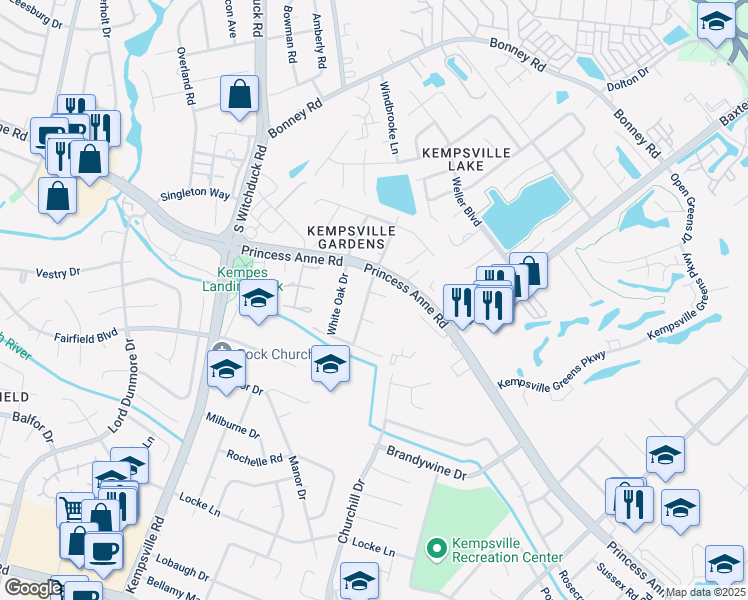 map of restaurants, bars, coffee shops, grocery stores, and more near 513 Englewood Drive in Virginia Beach