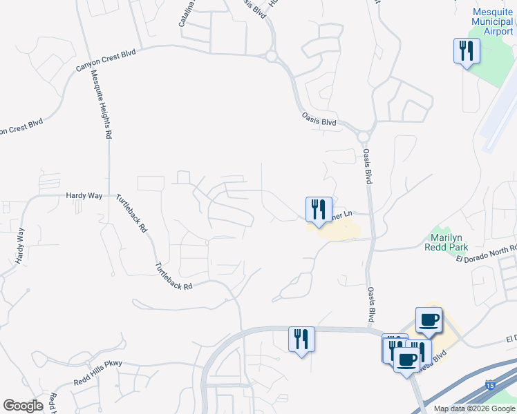map of restaurants, bars, coffee shops, grocery stores, and more near 901 Ironwood Drive in Mesquite