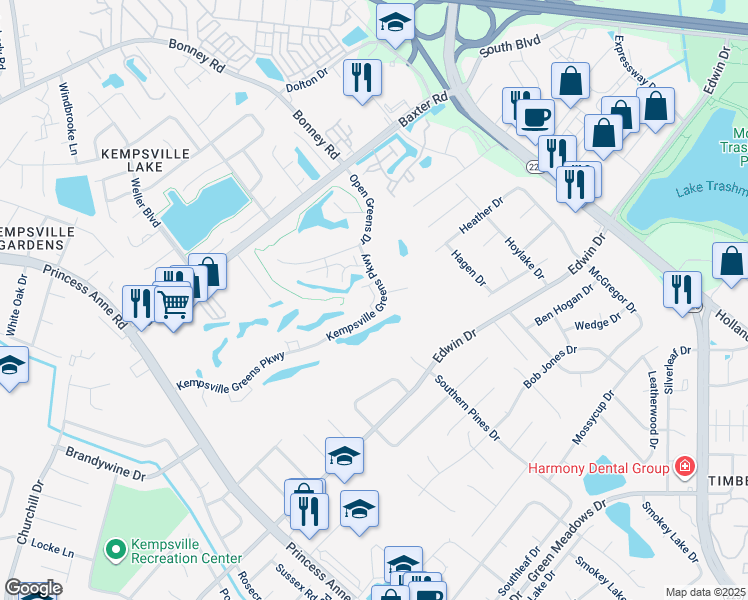 map of restaurants, bars, coffee shops, grocery stores, and more near 4853 Strand Drive in Virginia Beach