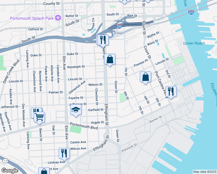 map of restaurants, bars, coffee shops, grocery stores, and more near 2006 Effingham Street in Portsmouth