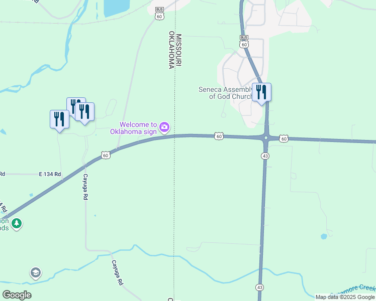 map of restaurants, bars, coffee shops, grocery stores, and more near U.S. 60 in Seneca