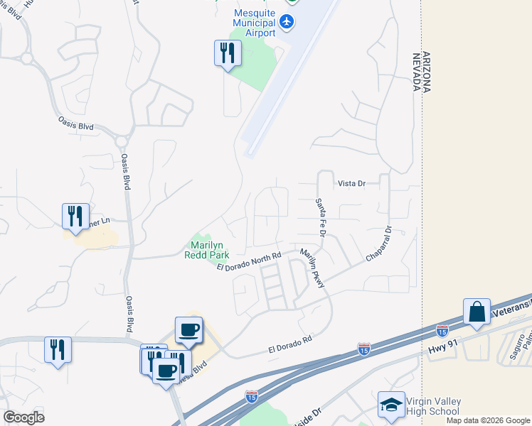 map of restaurants, bars, coffee shops, grocery stores, and more near 890 Kitty Hawk Drive in Mesquite