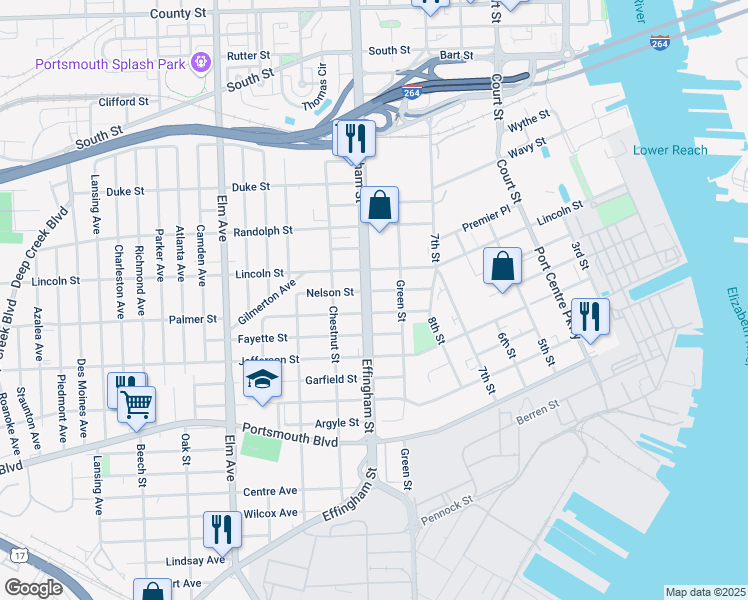 map of restaurants, bars, coffee shops, grocery stores, and more near 2006 Effingham Street in Portsmouth