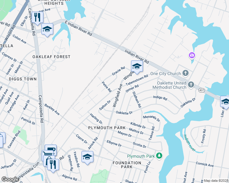 map of restaurants, bars, coffee shops, grocery stores, and more near 1408 Tatemstown Road in Chesapeake