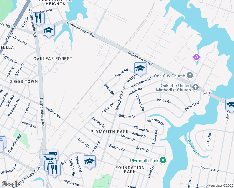 map of restaurants, bars, coffee shops, grocery stores, and more near 1408 Tatemstown Road in Chesapeake