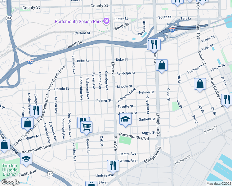 map of restaurants, bars, coffee shops, grocery stores, and more near 1921 Elm Avenue in Portsmouth