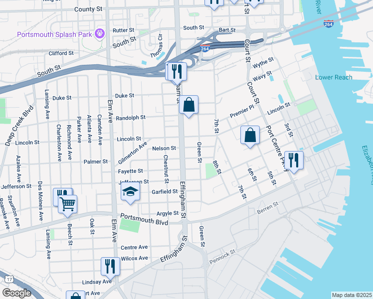 map of restaurants, bars, coffee shops, grocery stores, and more near 2006 Effingham Street in Portsmouth