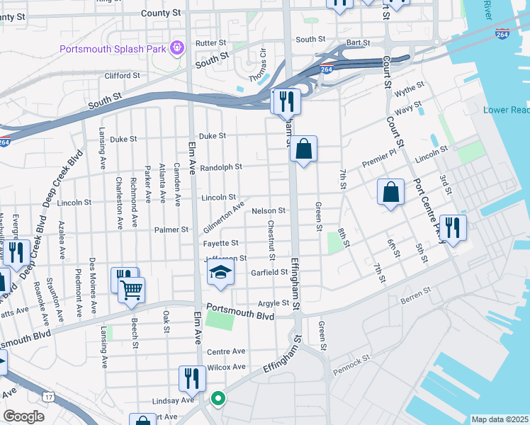 map of restaurants, bars, coffee shops, grocery stores, and more near 2020 Chestnut Street in Portsmouth